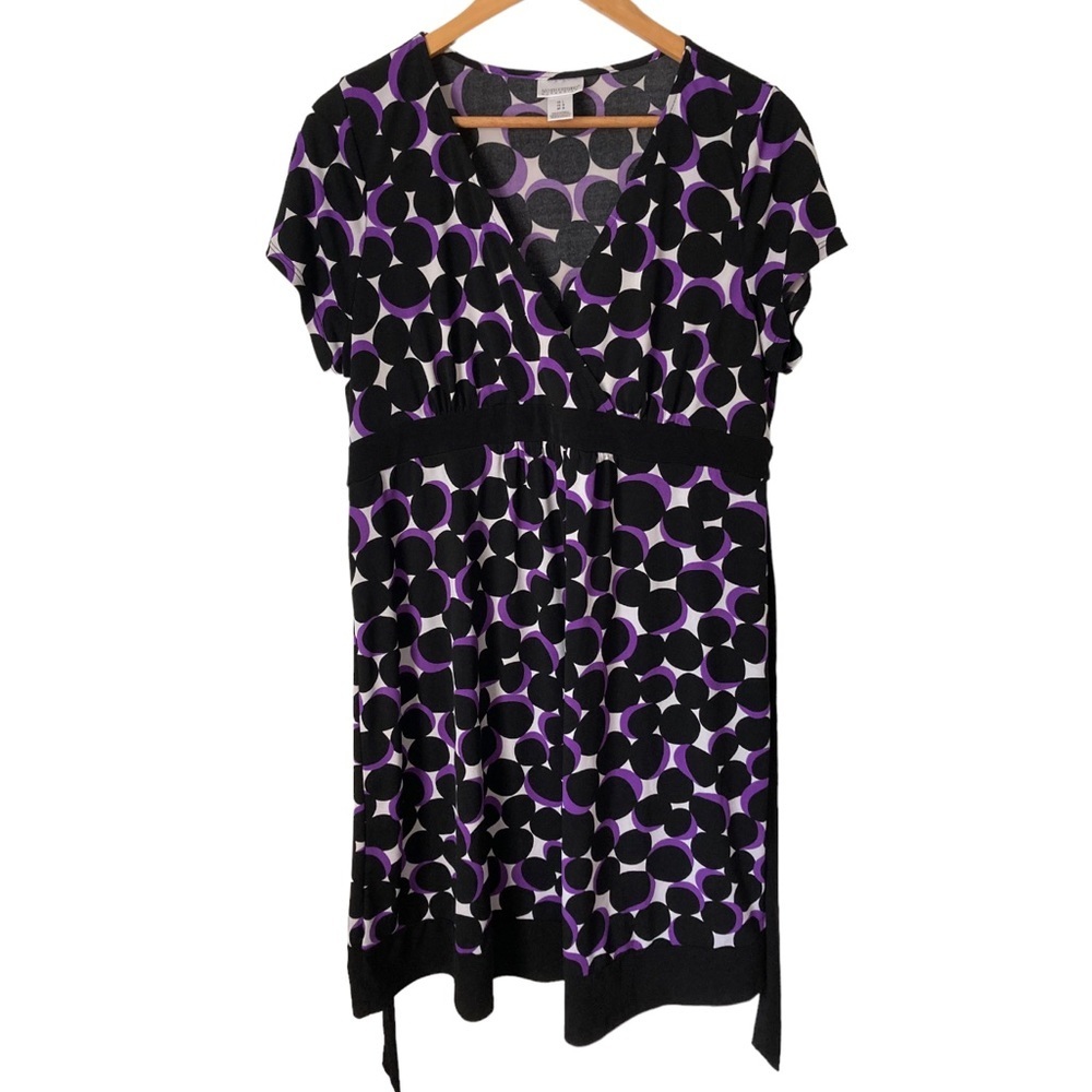 Motherhood Maternity Purple Dot Crossover V-Neck Dress L